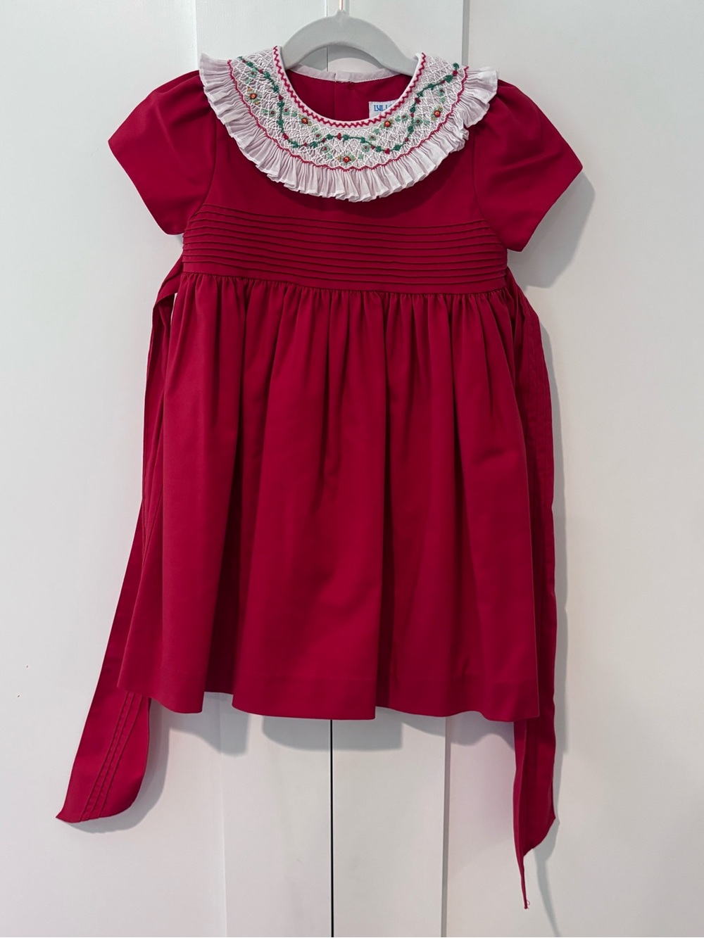 Luli & Me Holiday Dress with Embroidered Ruffle Collar